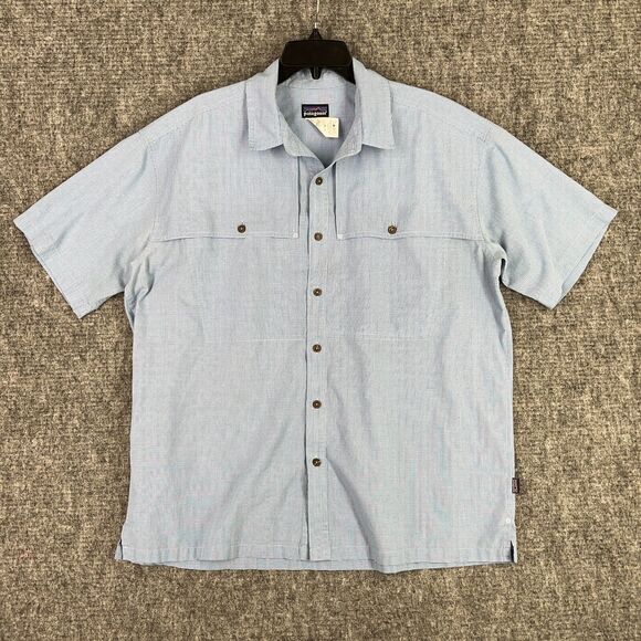 Patagonia Shirt Mens XL‎ Blue Check Plaid Button Up Performance Tech Trail Camp - Picture 1 of 6